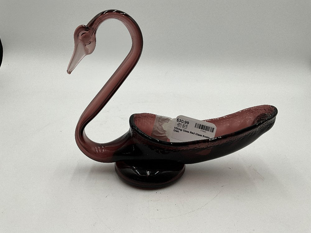 Viking Glass Red Glass Swan Dish