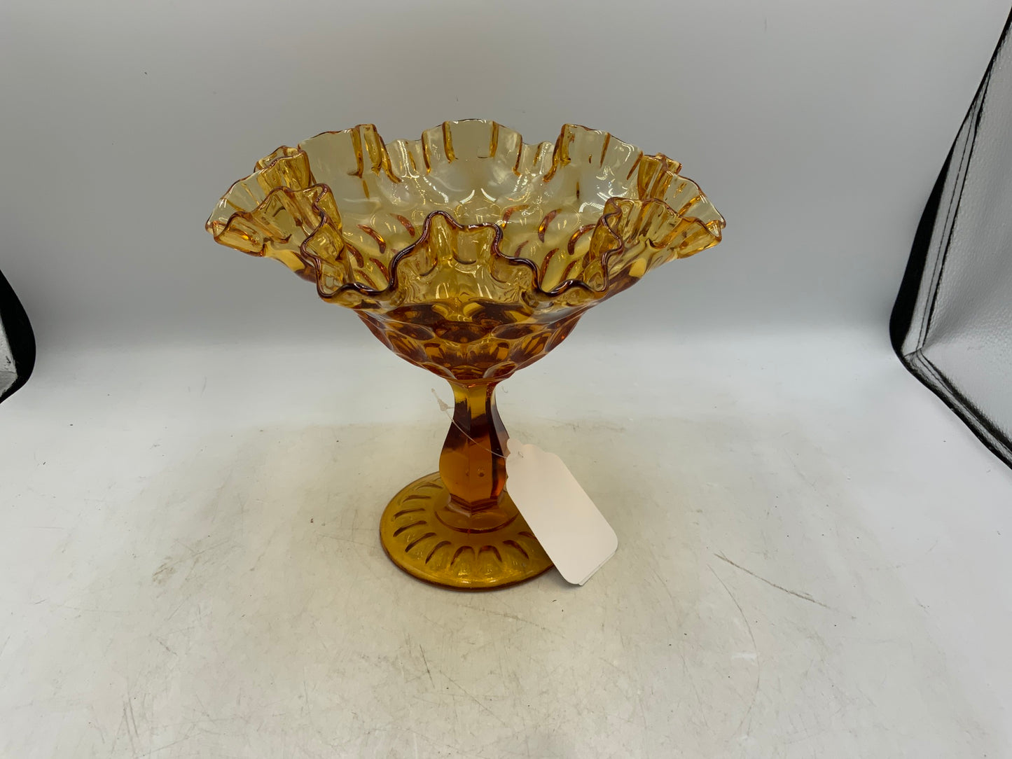 Fenton Amber Glass Thumbprint Compote