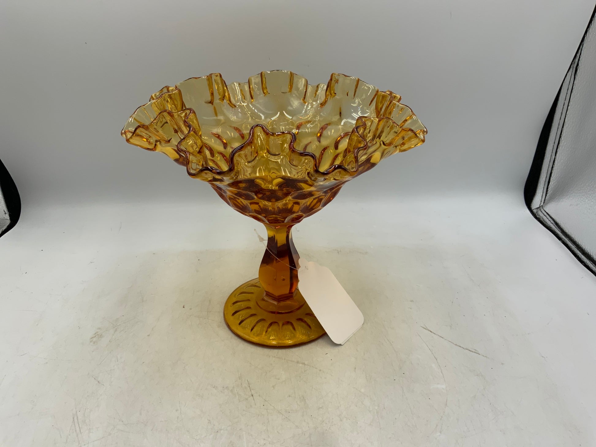 Fenton Amber Glass Thumbprint Compote