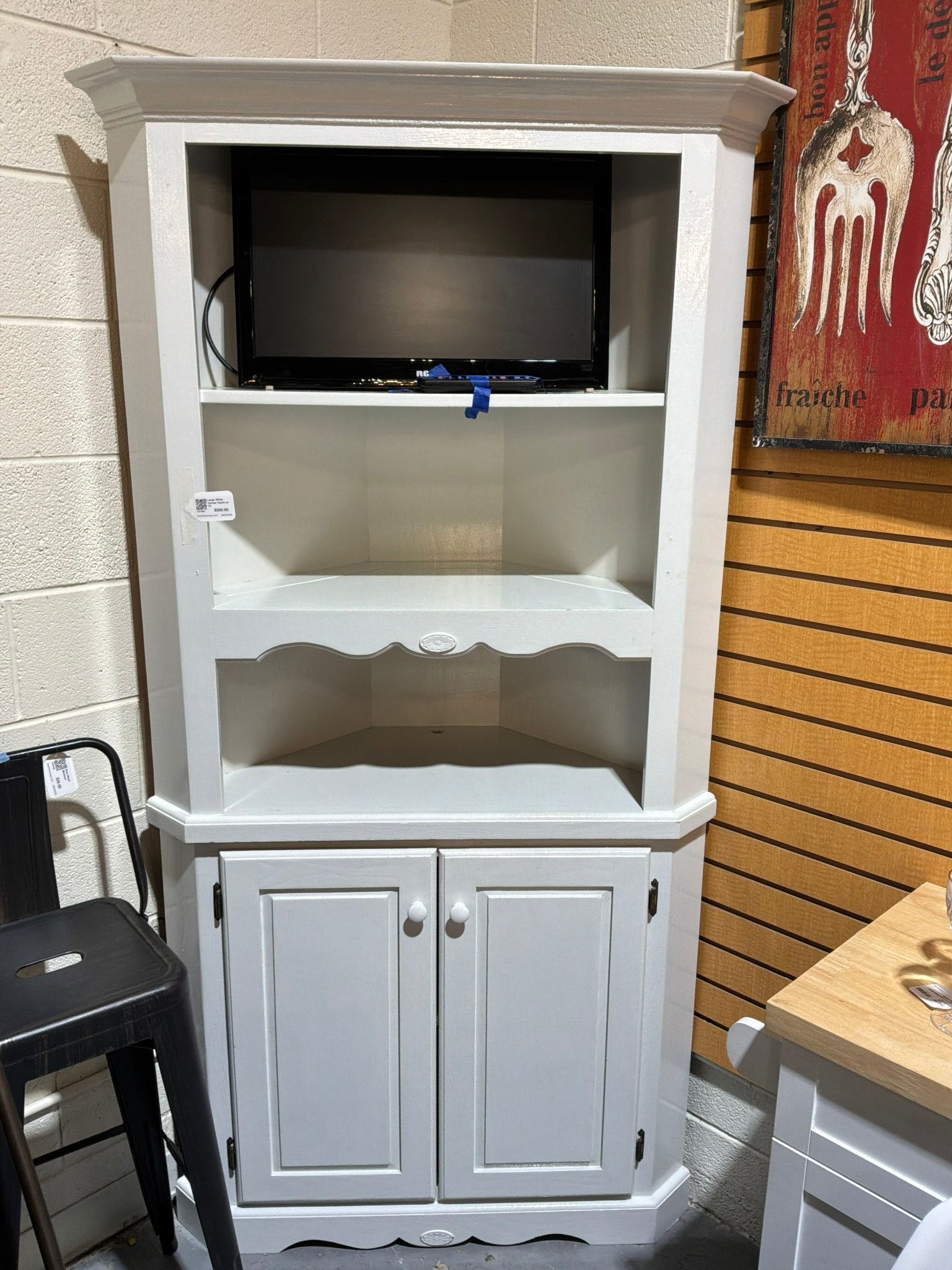 Large White Corner Hutch w/ TV