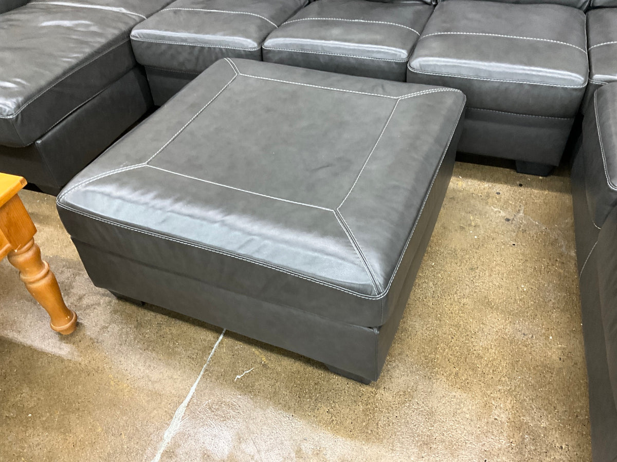 Grey Leather Sectional & Ottoman