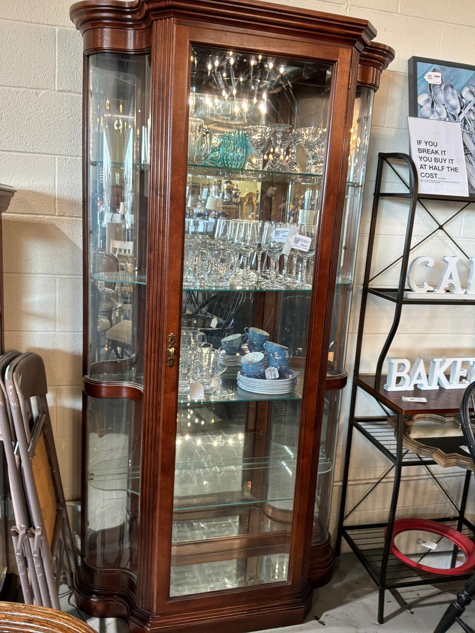 Large Dark Wood Curio Cabinet 