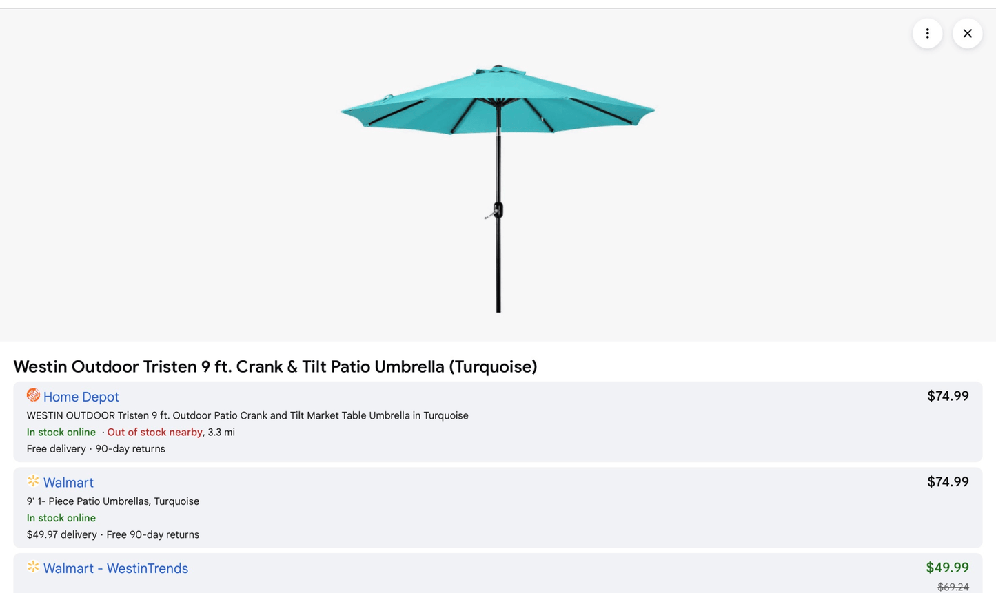 NIB Teal Patio Umbrella