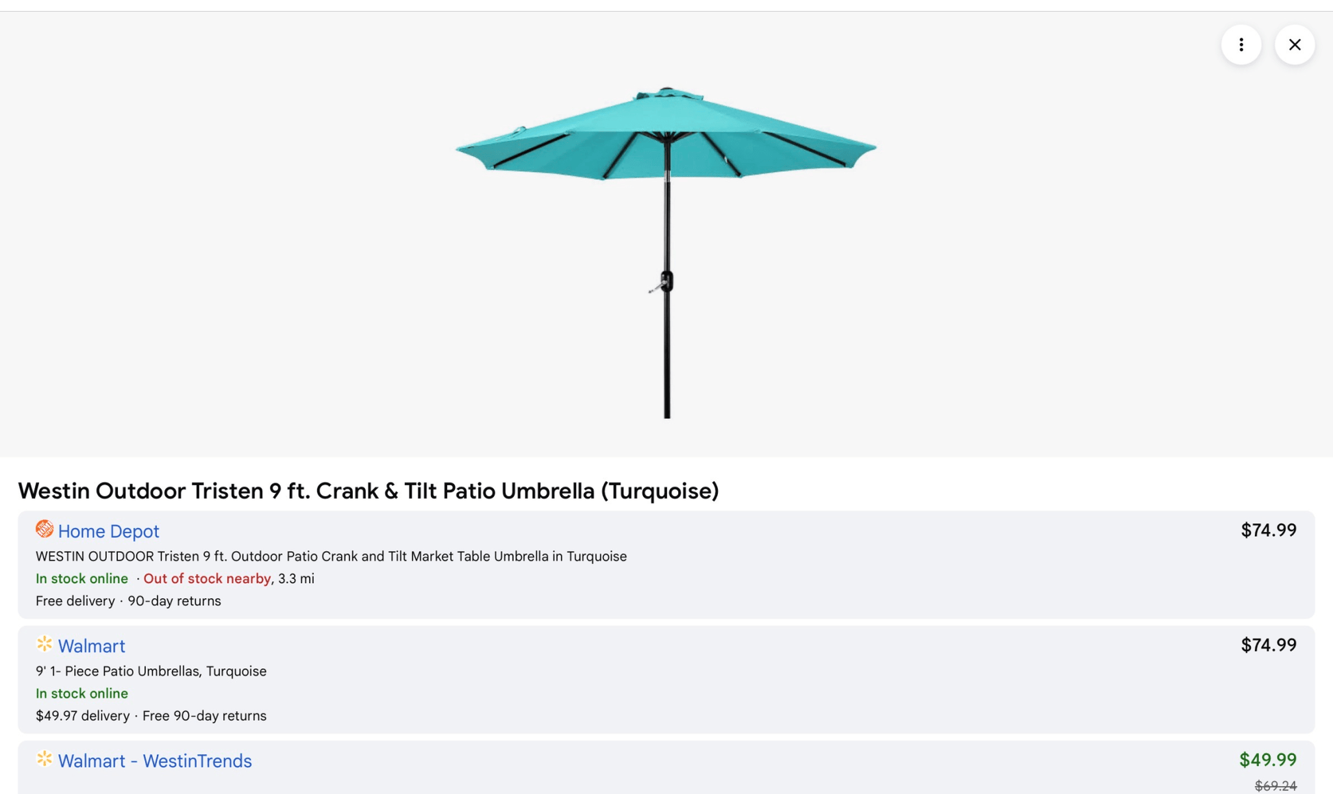 NIB Teal Patio Umbrella