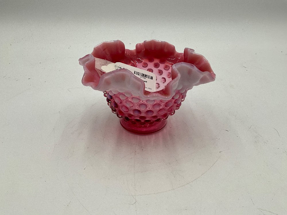 Fenton Cranberry Hobnail Ruffled Bowl