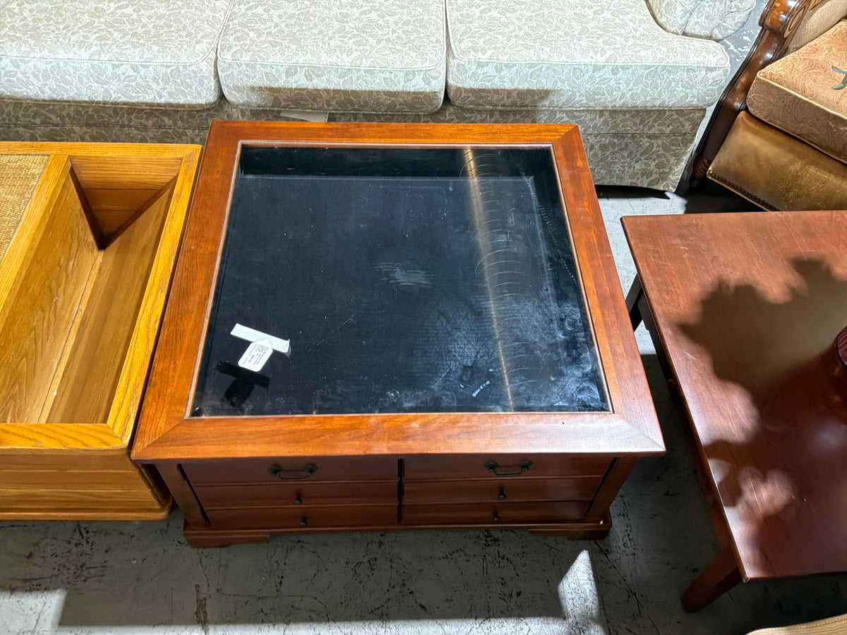 Wood Coffee Table w/ Mirror Top