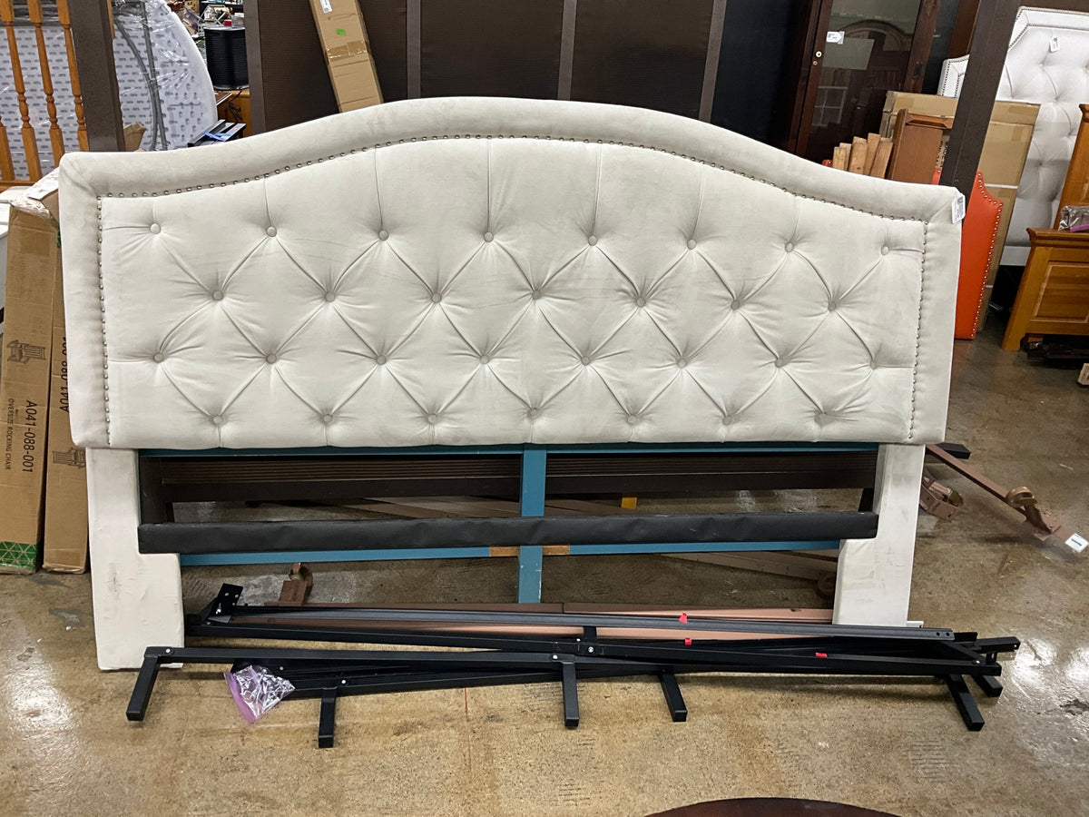 Abbyson White Upholstered King Headboard w/ Rails