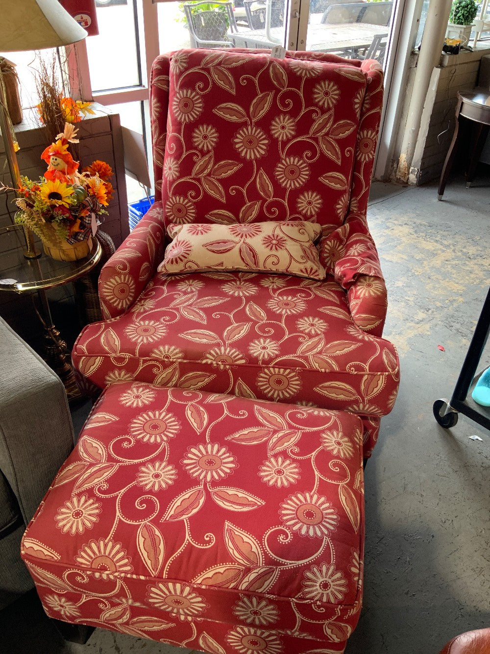 Arhaus Red Floral with 1 Pillow and Ottoman