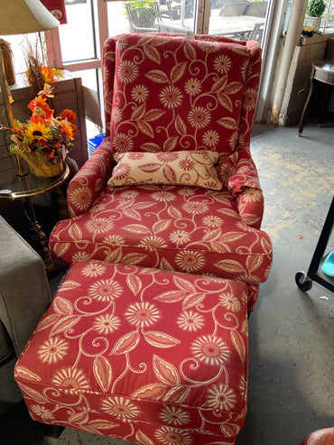 Arhaus Red Floral with 1 Pillow and Ottoman