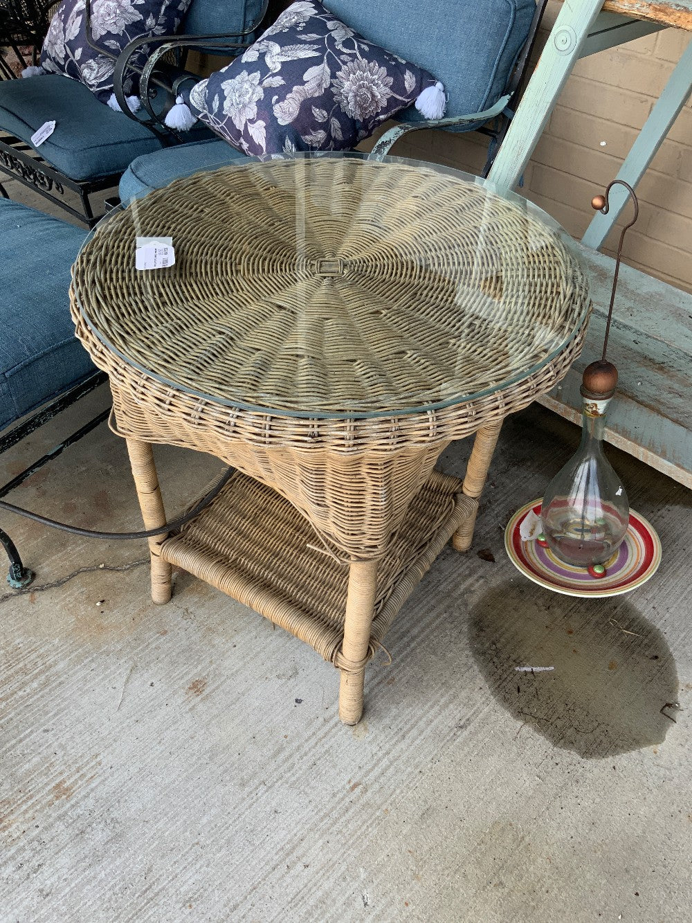 Wicker Glass Top End Table
