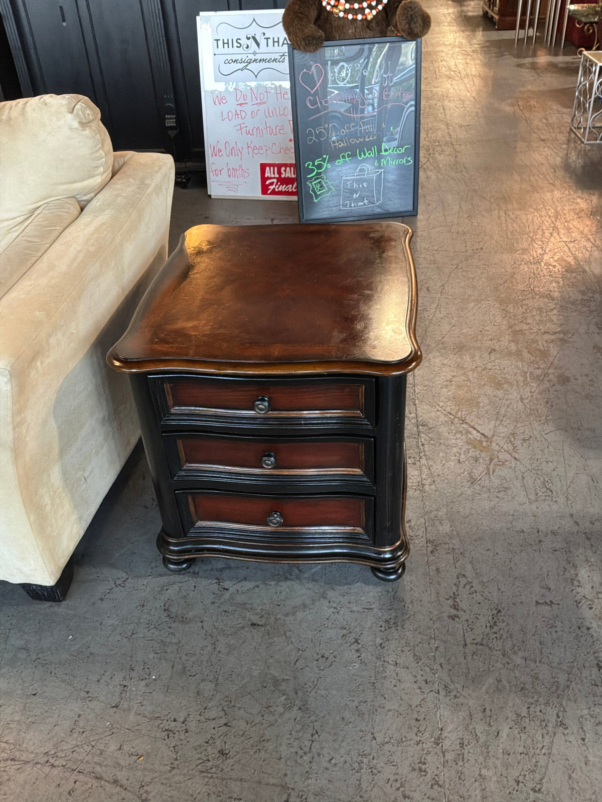 Hooker Dark Wood End Table W/ 3 Drawers