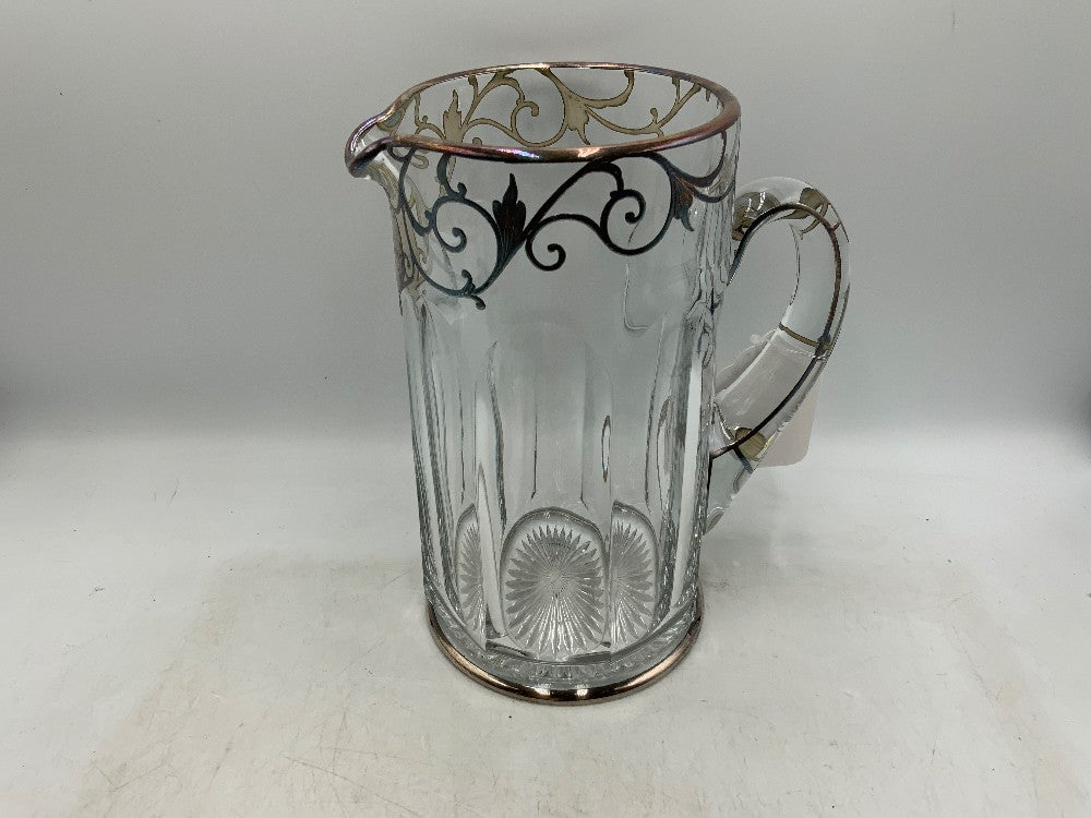 Silver Overlay Pitcher w/ 3 Glasses