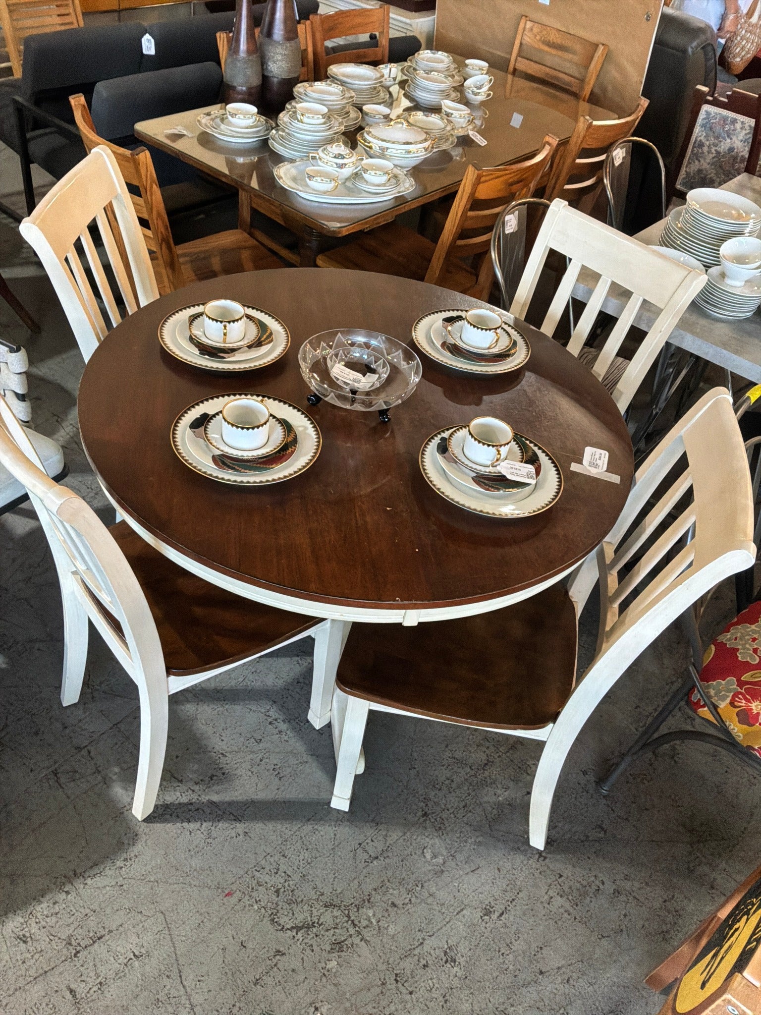 Cream/Wood Dining Table & 4 Chairs