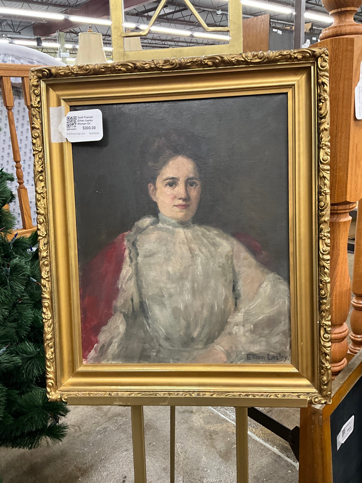 Gold Framed Ethan Lesley Woman Oil Painting