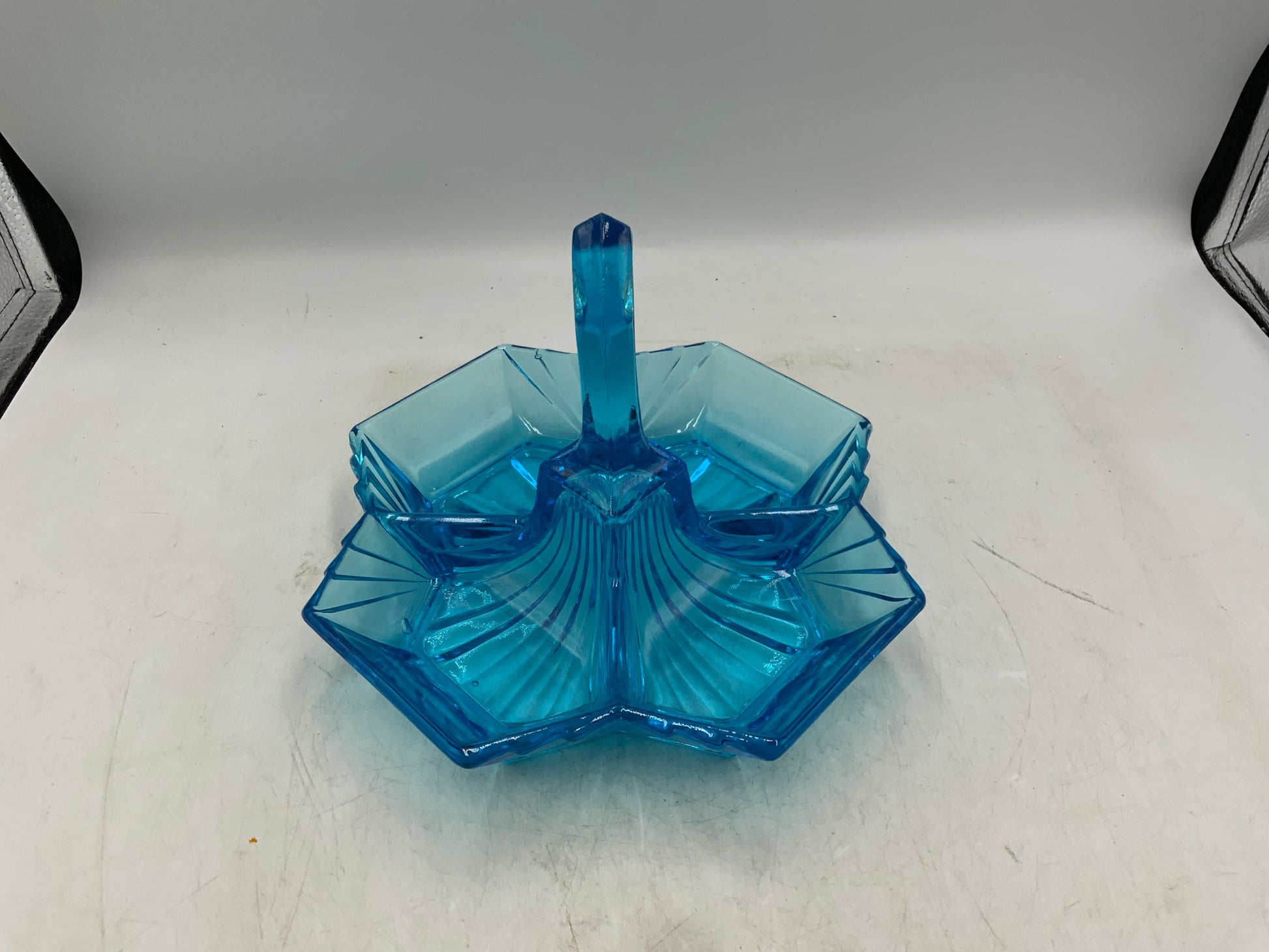 Tiara Blue Glass Dish Divided