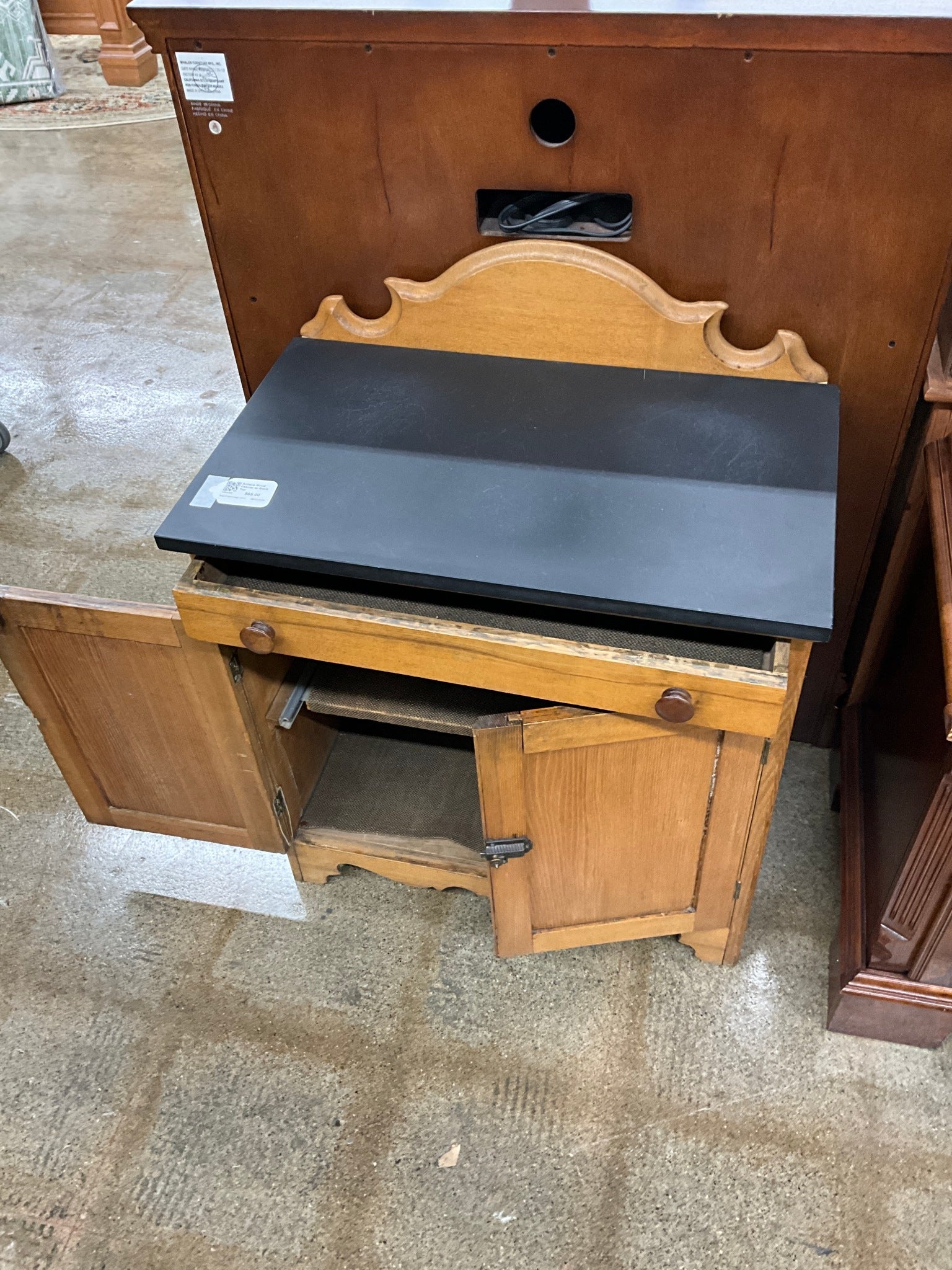 Antique Wood Cabinet w/ Black Top