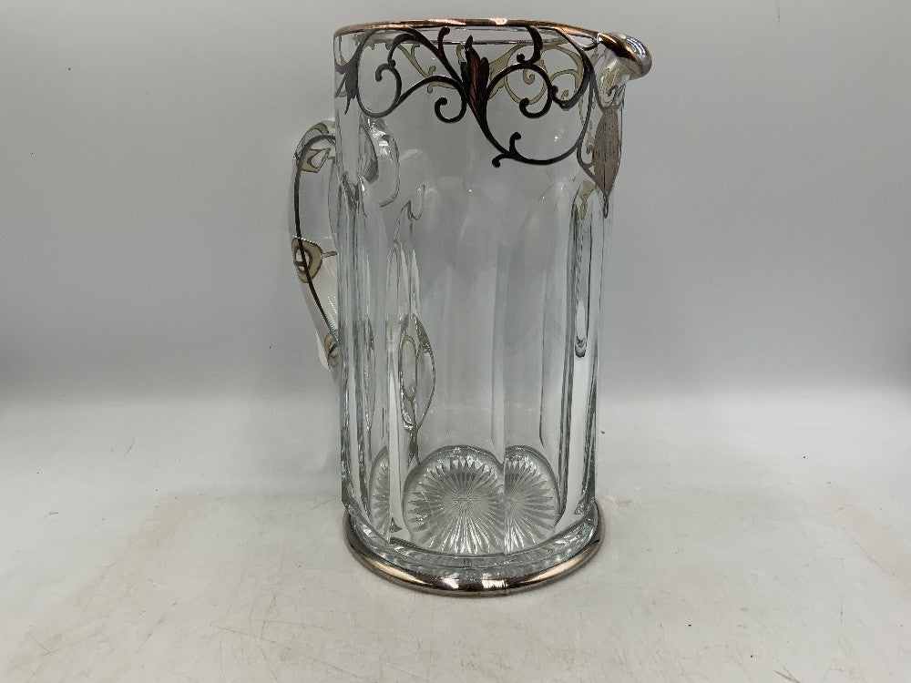 Silver Overlay Pitcher w/ 3 Glasses