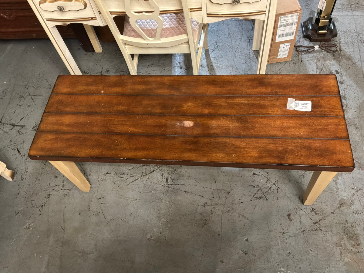 Dark Wood Bench w Beige Legs
