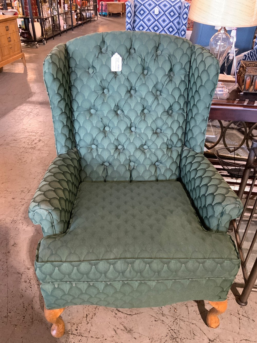 Green Patterned Wing Chair