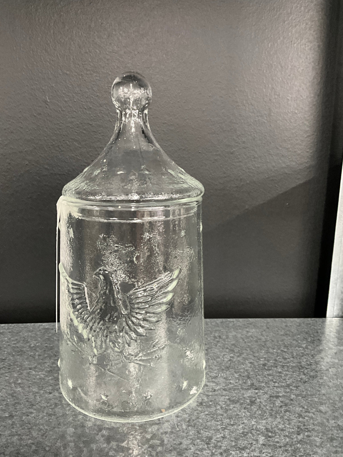 Vtg. Glass Eagle Jar W/Lid