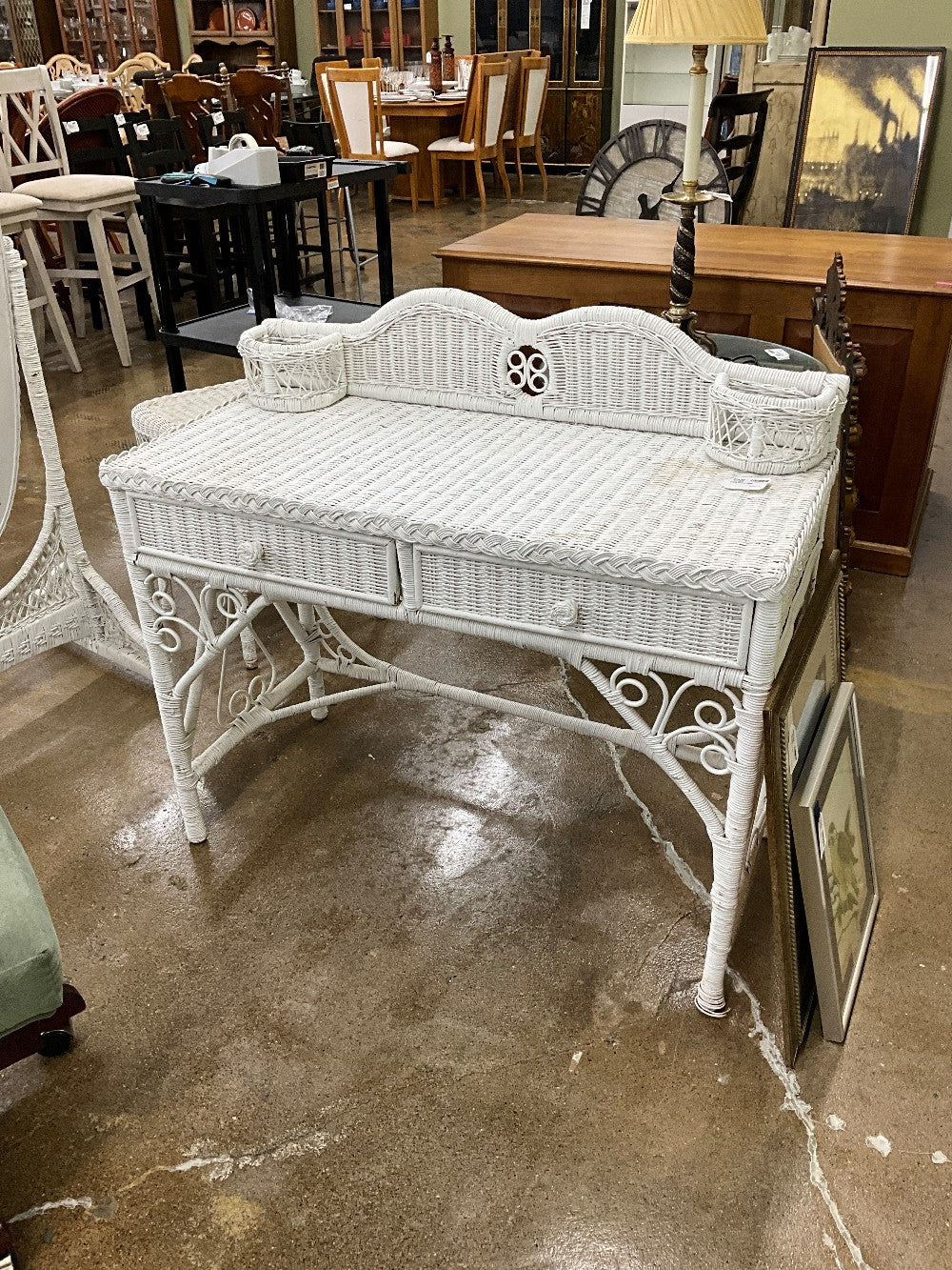 White Wicker Desk