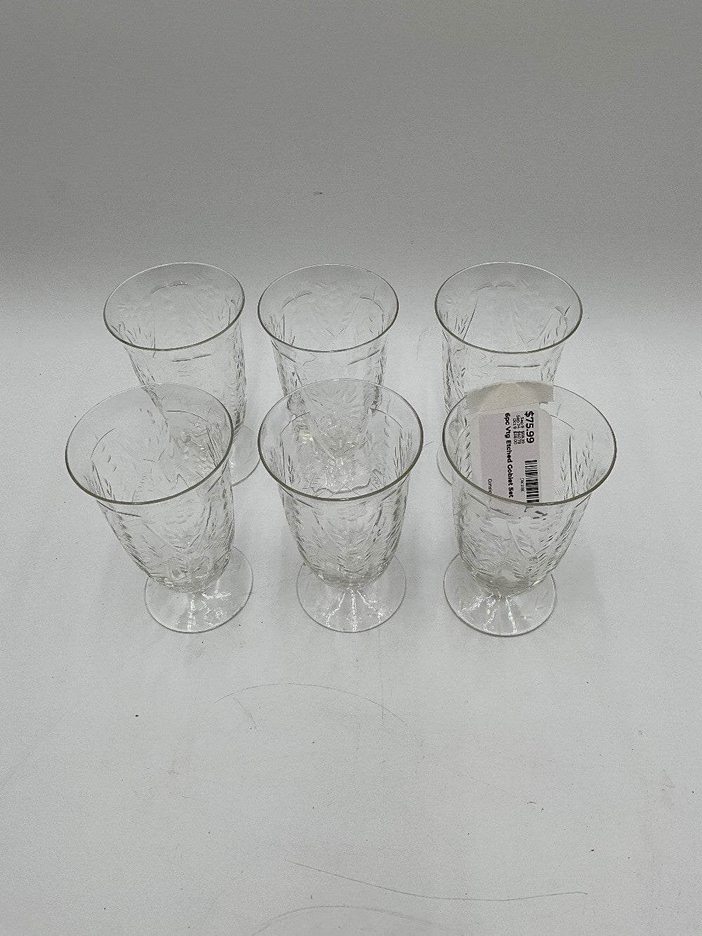 6pc Vtg Etched Goblet Set