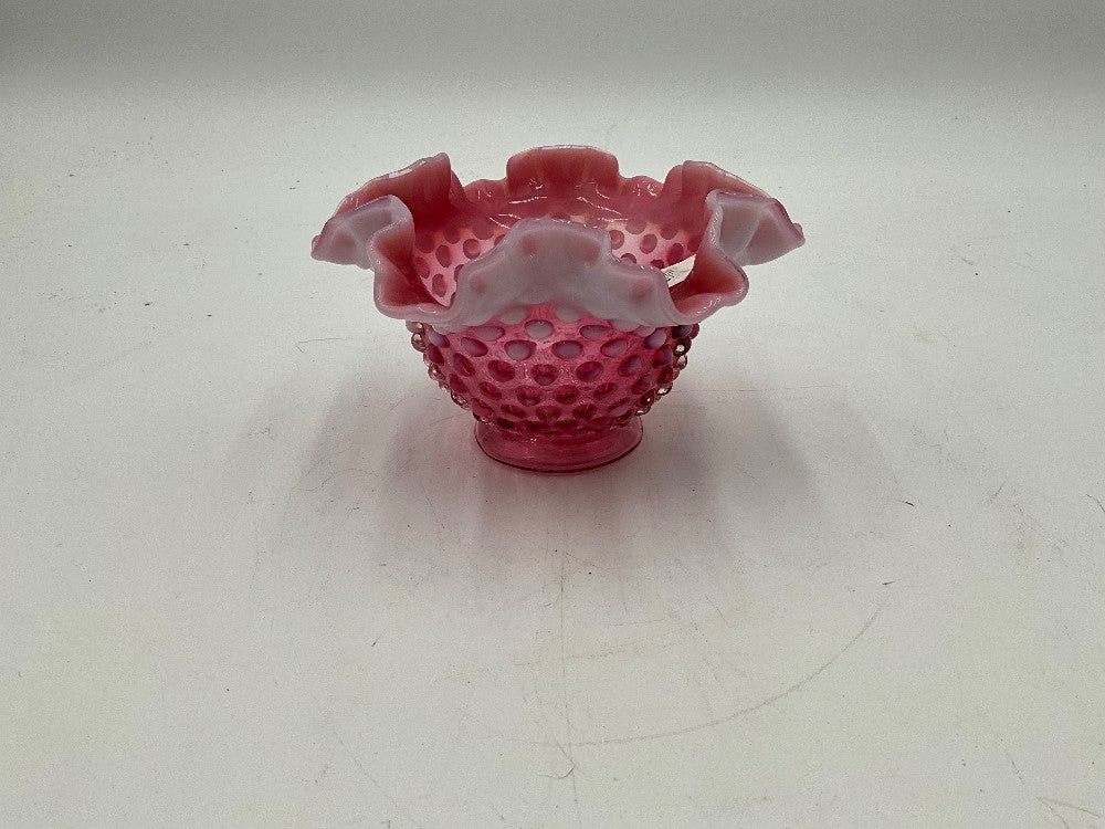 Fenton Cranberry Hobnail Ruffled Bowl