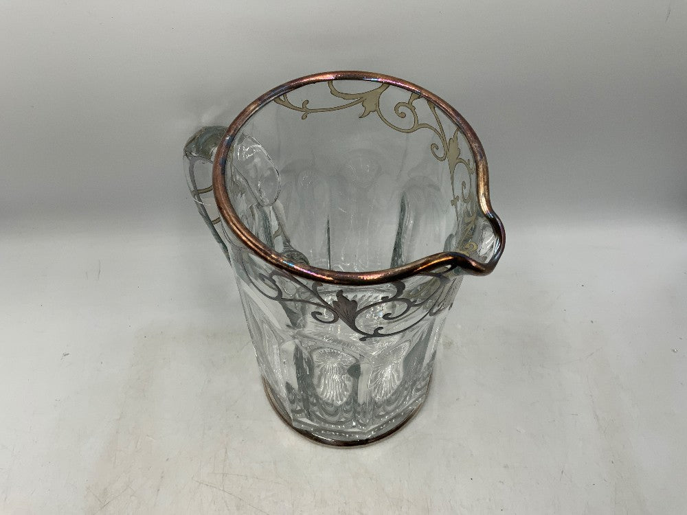 Silver Overlay Pitcher w/ 3 Glasses