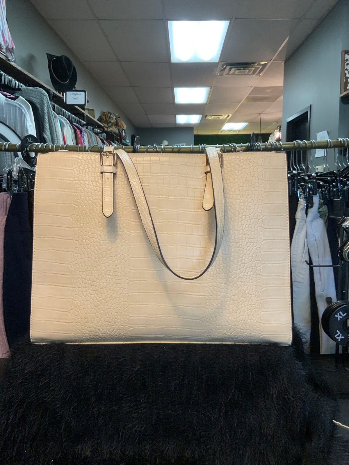 Snake Print Handbag w/ Crossbody Strap Black