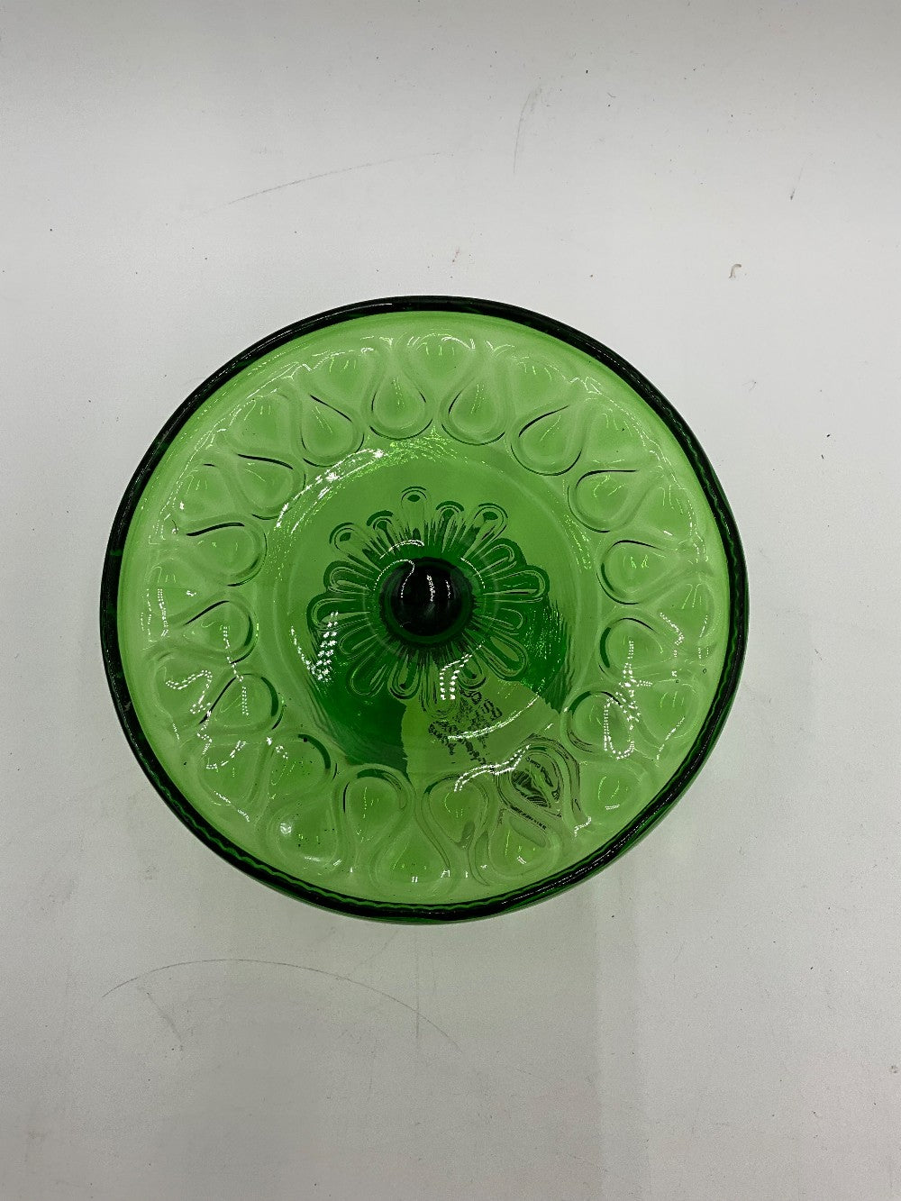 Mini Green Pressed Glass Cake Stand