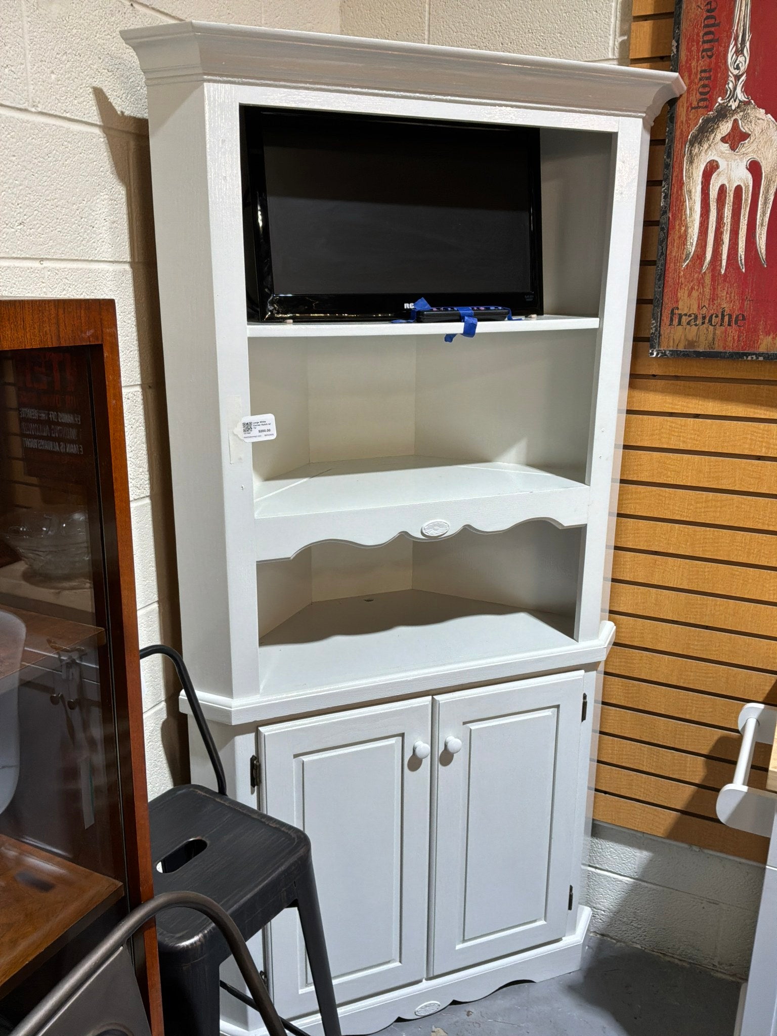 Large White Corner Hutch w/ TV