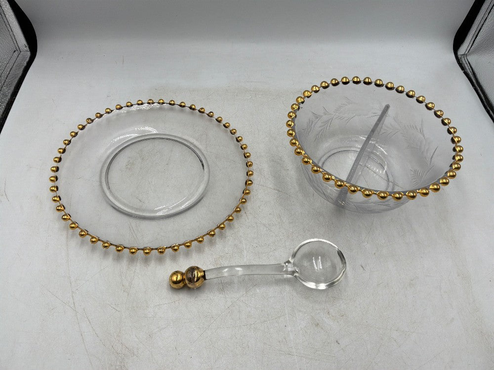 Candlewick Glass and Gold 3 Piece Set