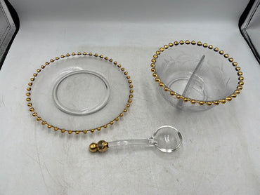 Candlewick Glass and Gold 3 Piece Set
