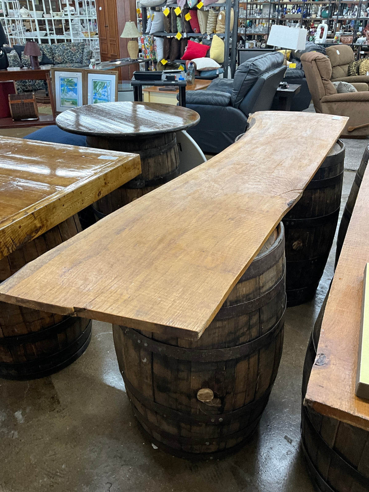 Whiskey Barrel w/Live Edge Top