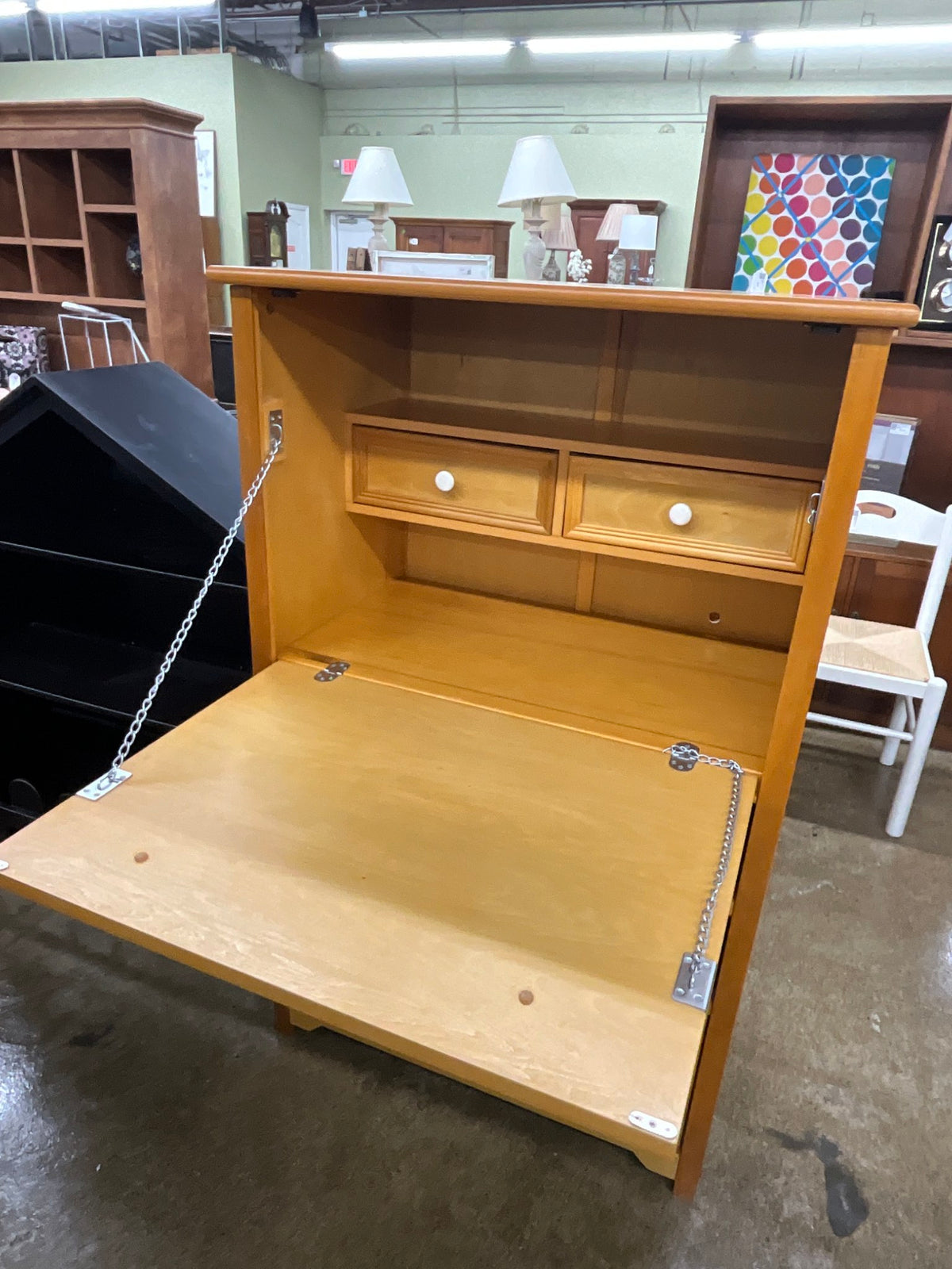 Drop Front Honey Wood Desk
