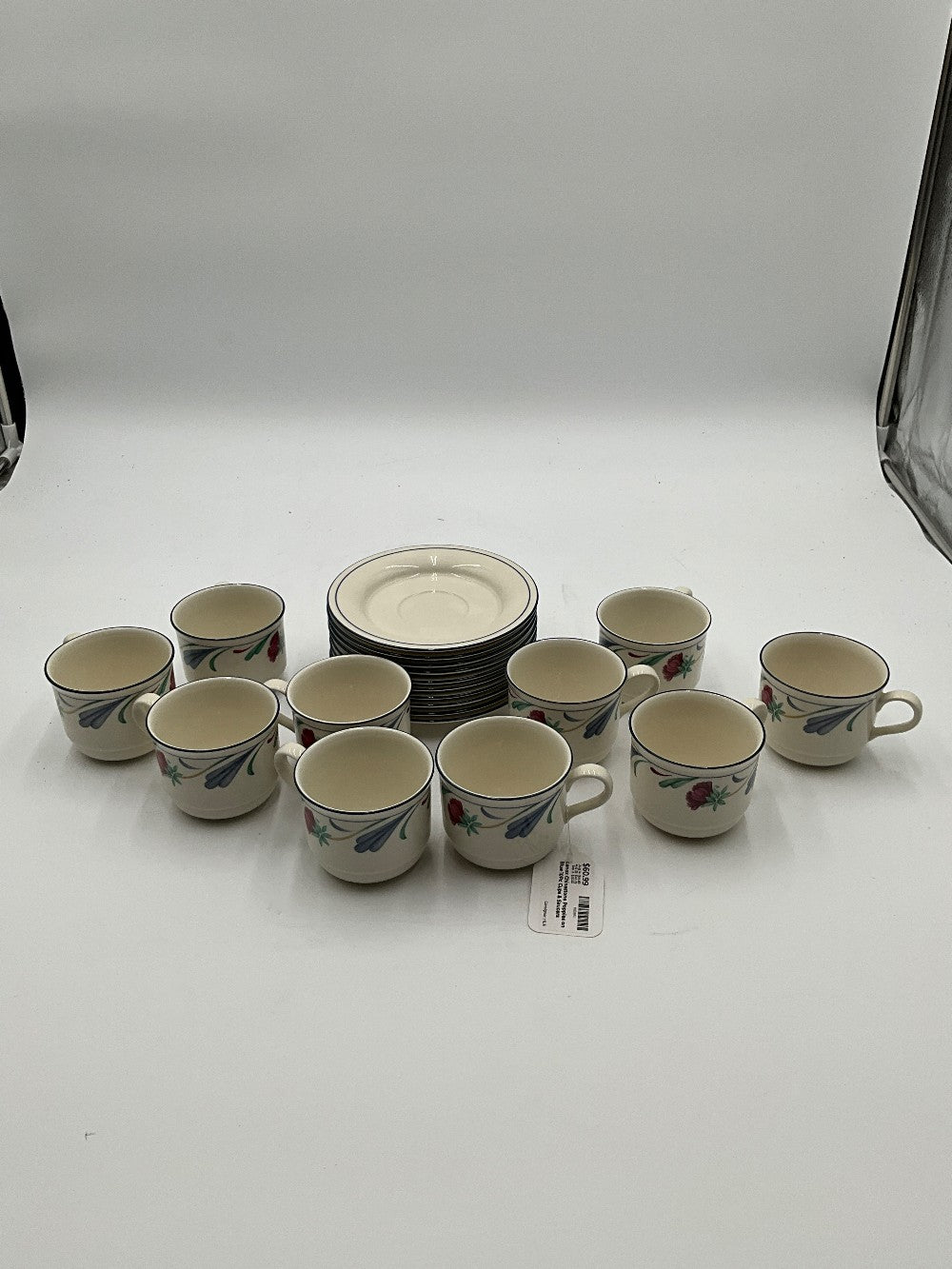 Lenox Chinastone Poppies on Blue 10Pc Cups & Saucers