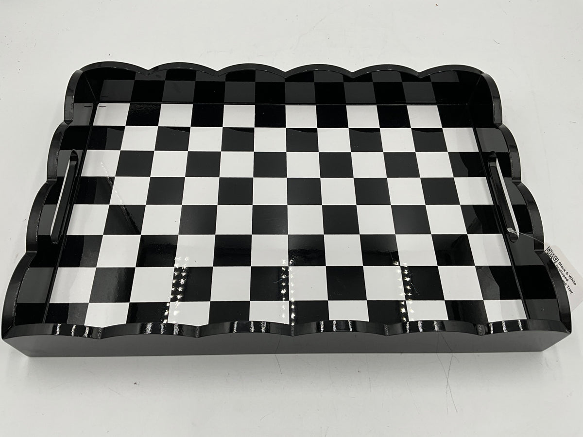Black & White Scalloped Checkered Tray