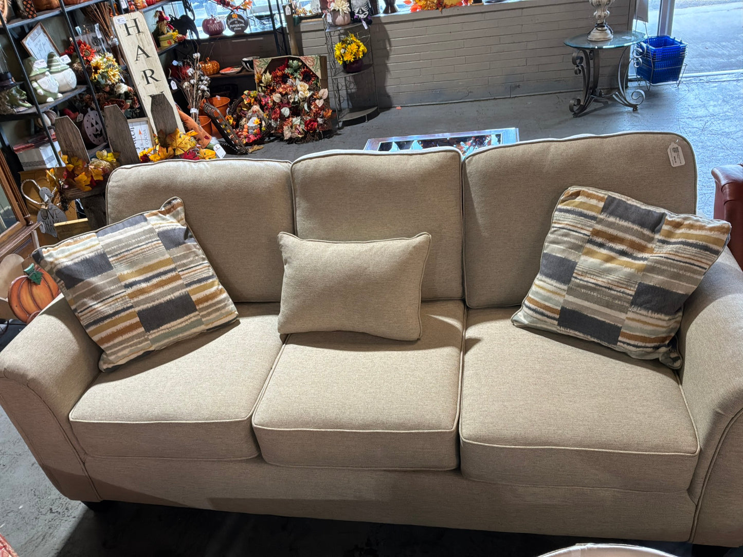 Cream Couch with 3 Pillows