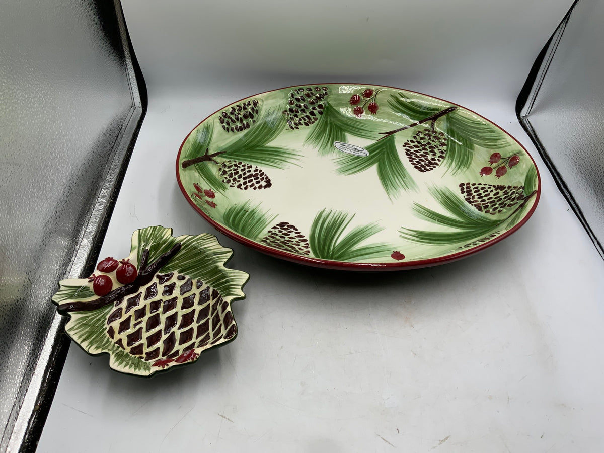Clayart Pinecone  2 pc Serving Dishes