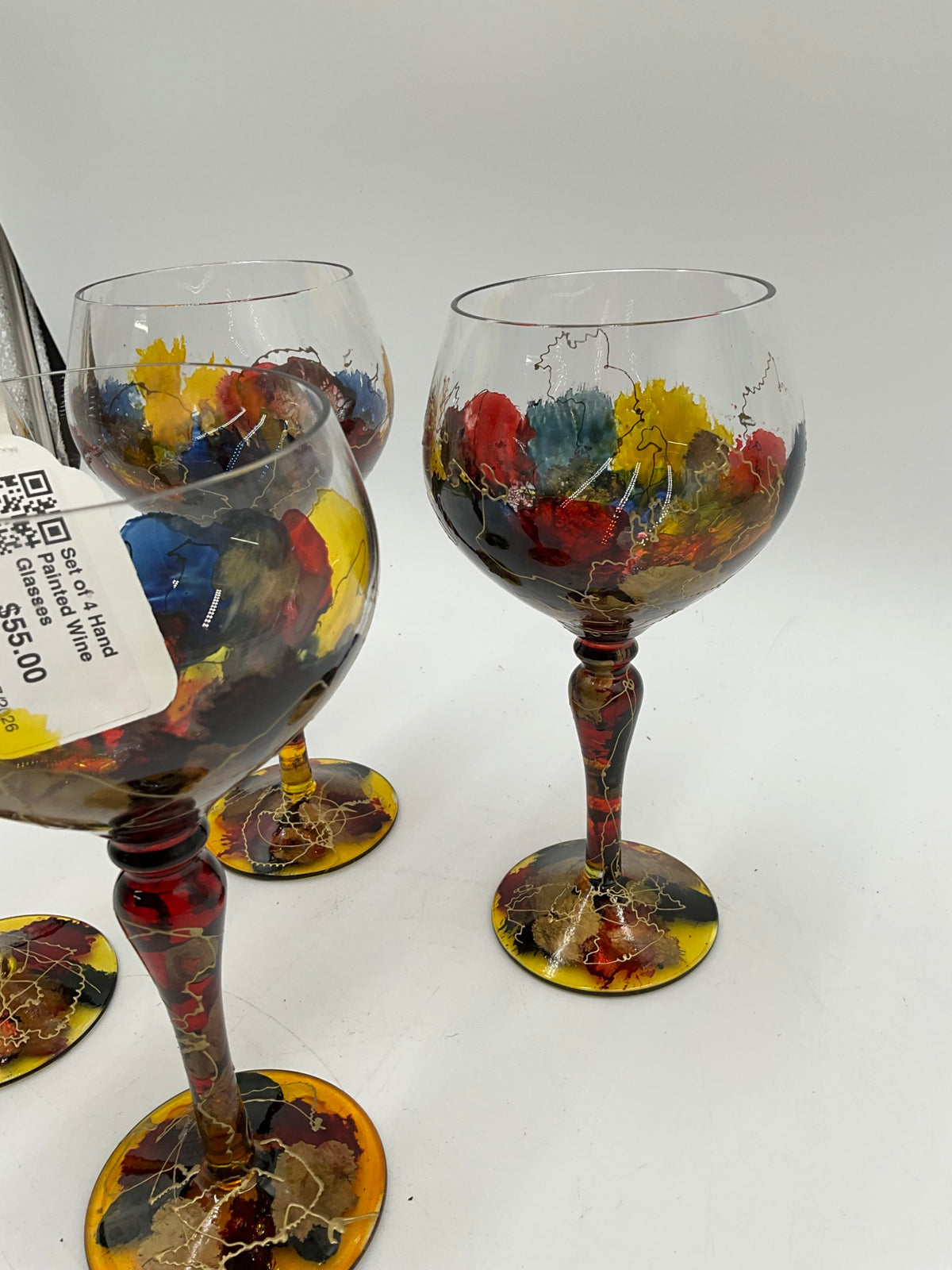 Set of 4 Hand Painted Wine Glasses