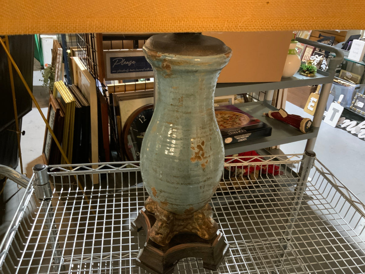 Blue Lamp with Burlap Shade