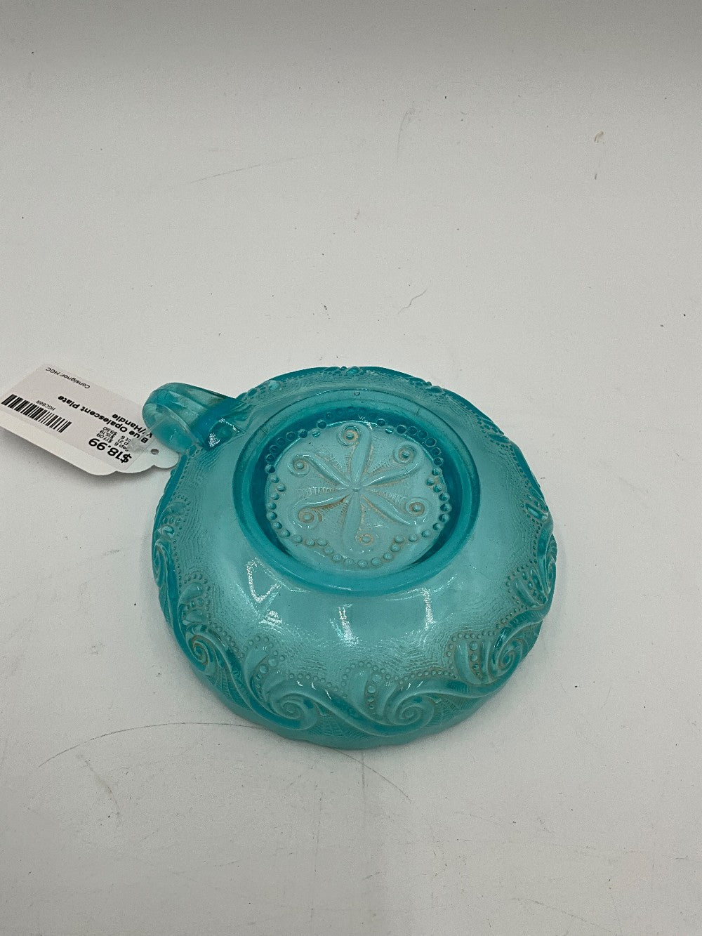 Blue Opalescent Plate W/Handle