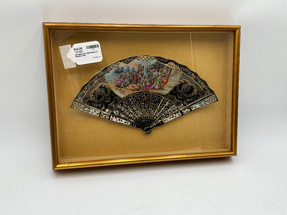 Porcelain Fan Wall Decor in Shadow Box