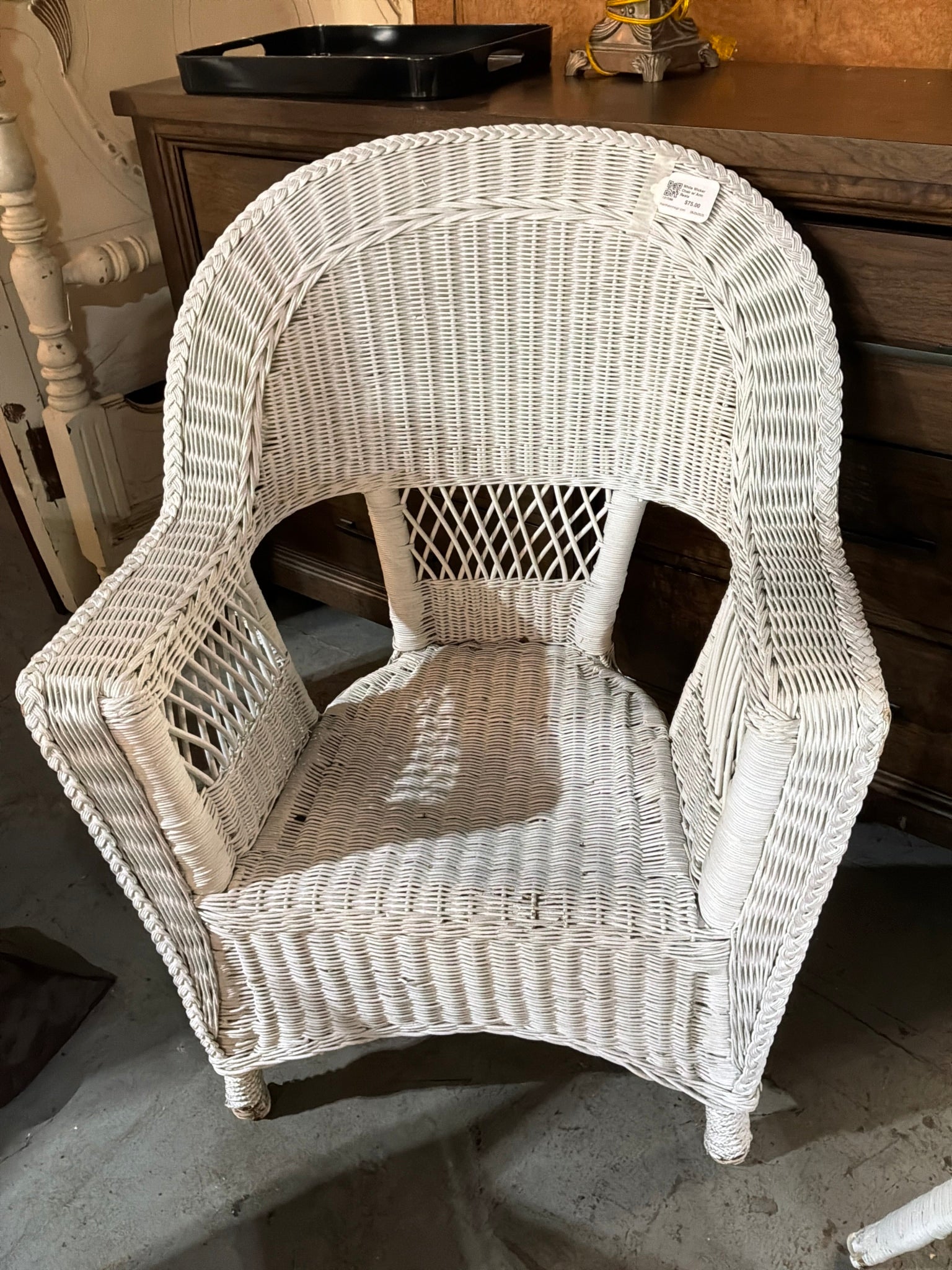 White Wicker Chair w/ Arm Rests