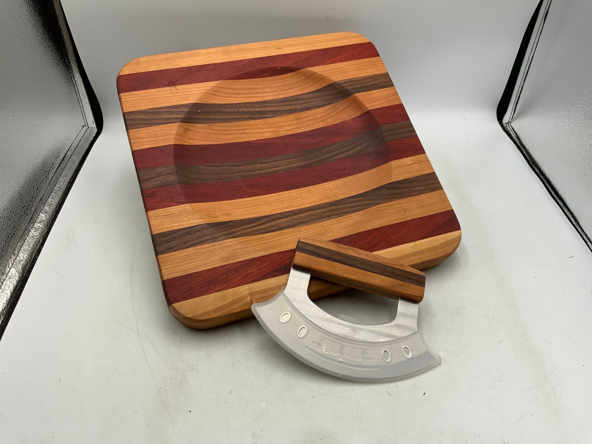 2 pc Wood Bowl with Rocker Knife