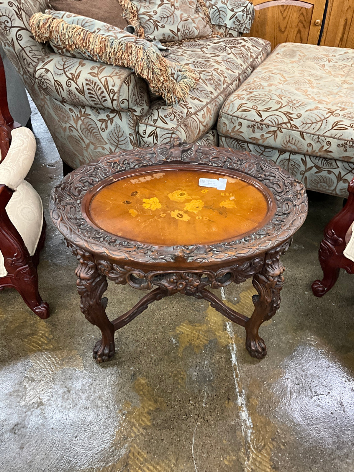 Vintage Carved Wood Accent Table