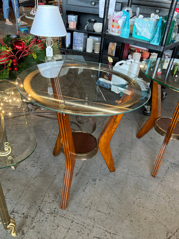 Modern Round Glass & Wood End Table