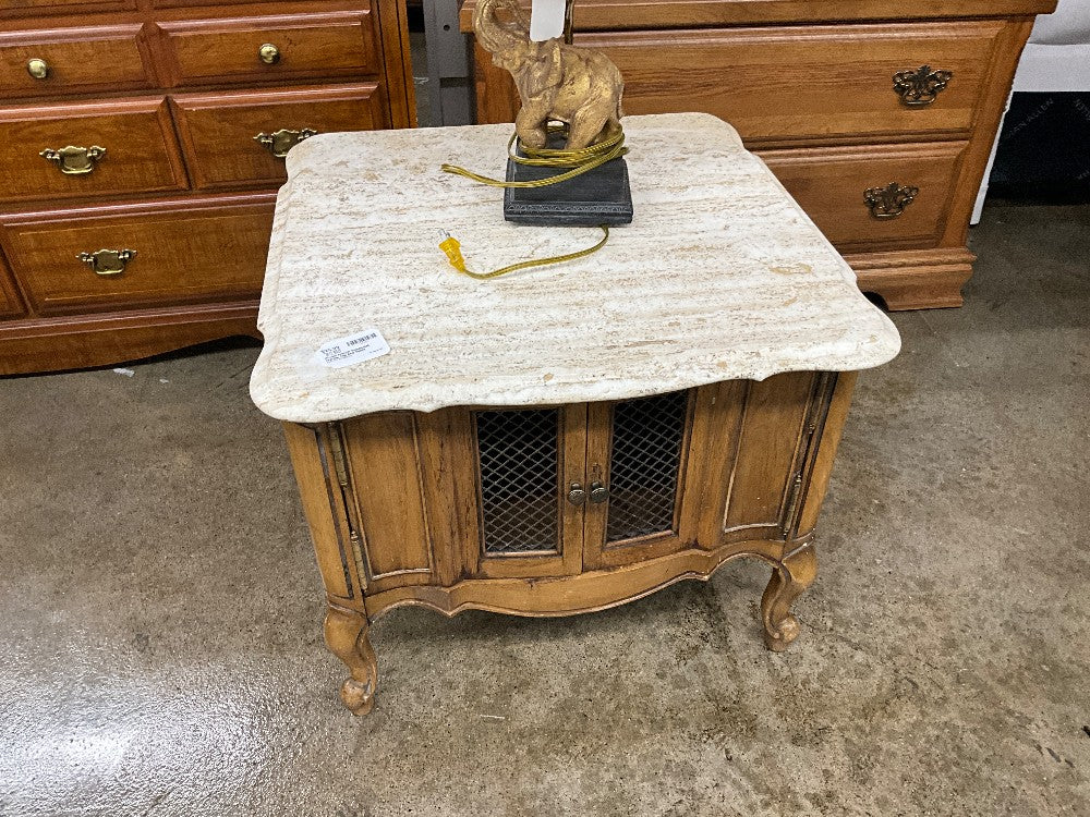 Kindel French Provincial Marble Top End Table