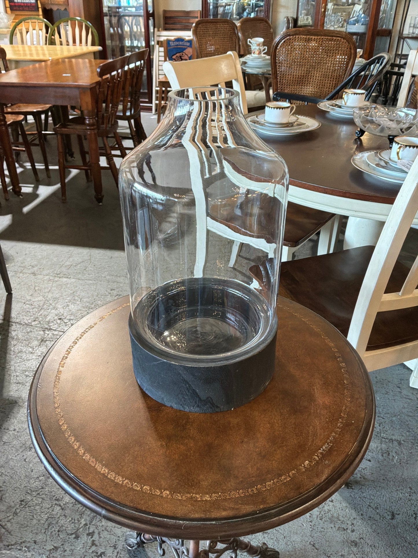 Lg Glass Vase with Wood Base