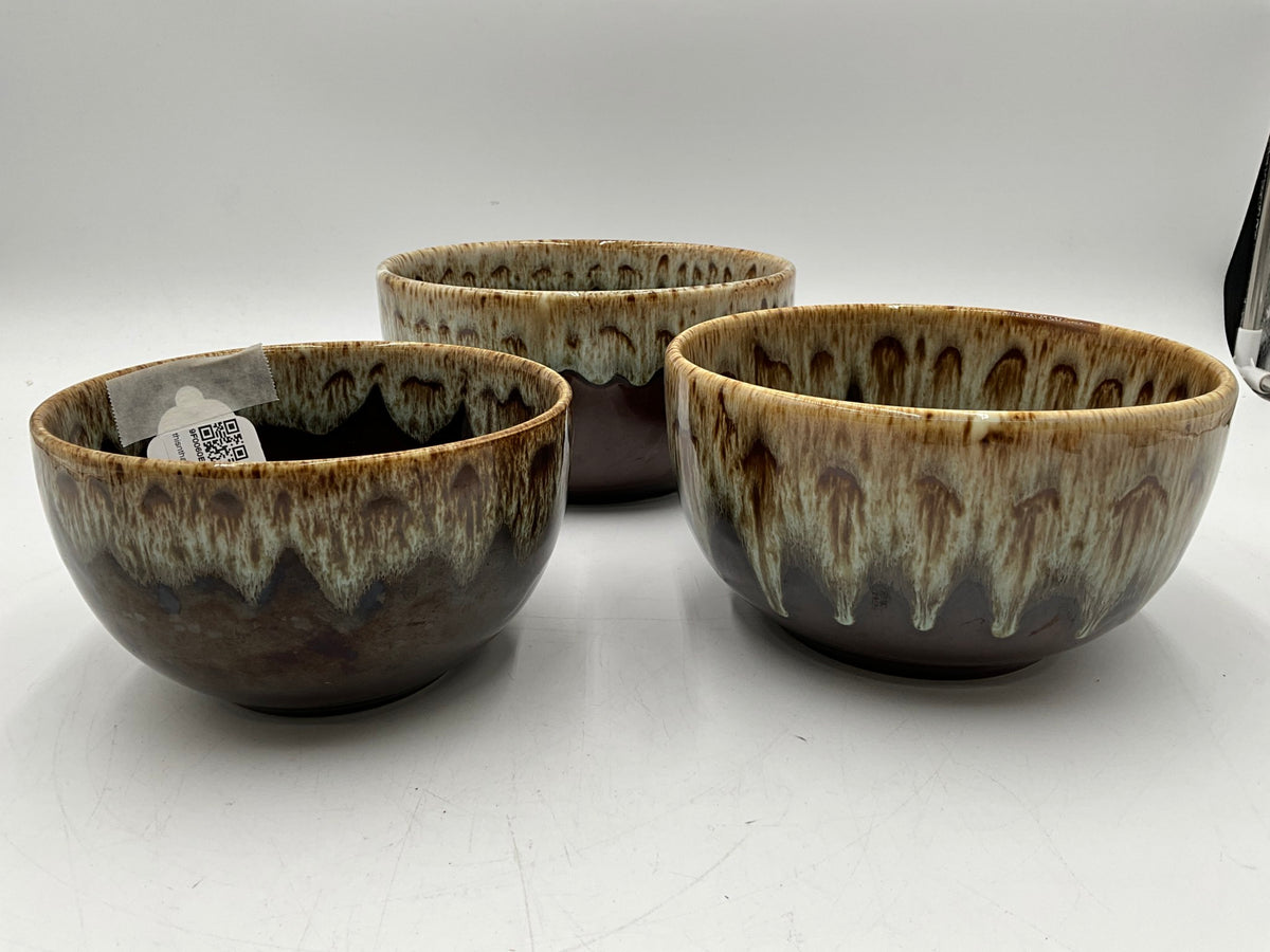 Vtg Cannonsburg Drip Glaze Mixing Bowl Set of 3